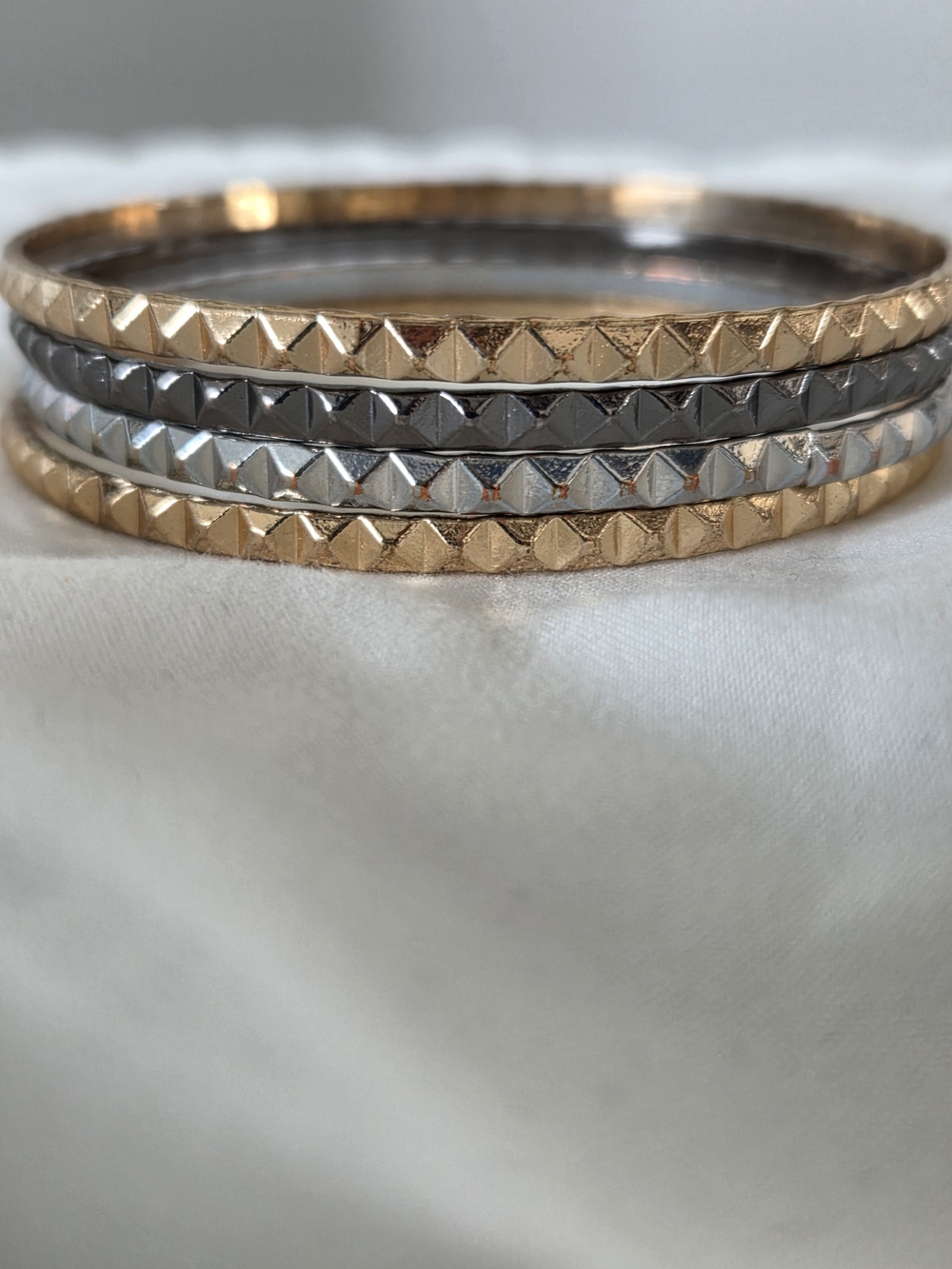 Stackable Stud-Textured Bangle Set - Gold & Silver